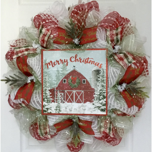 The Holiday Aisle® Christmas On the Farm Wreath with Decorated Barn